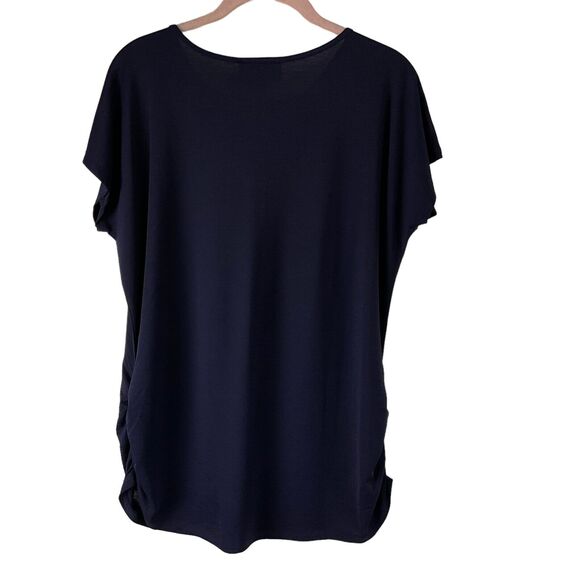 Sweet Wanderer Maternity Medium Navy Blue Embellished Neckline Blouse Top New - Picture 12 of 14